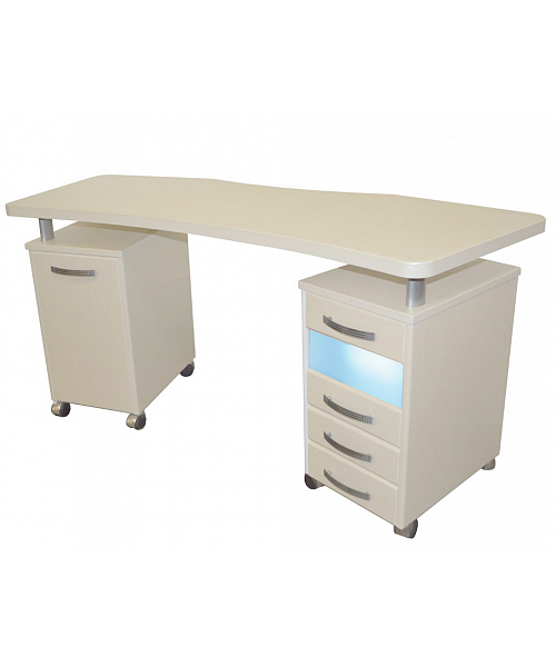 ​​​​​​​Стол маникюрный с 2 тумбами, фигурной столешницей и УФ-блоком "МЦ-053"